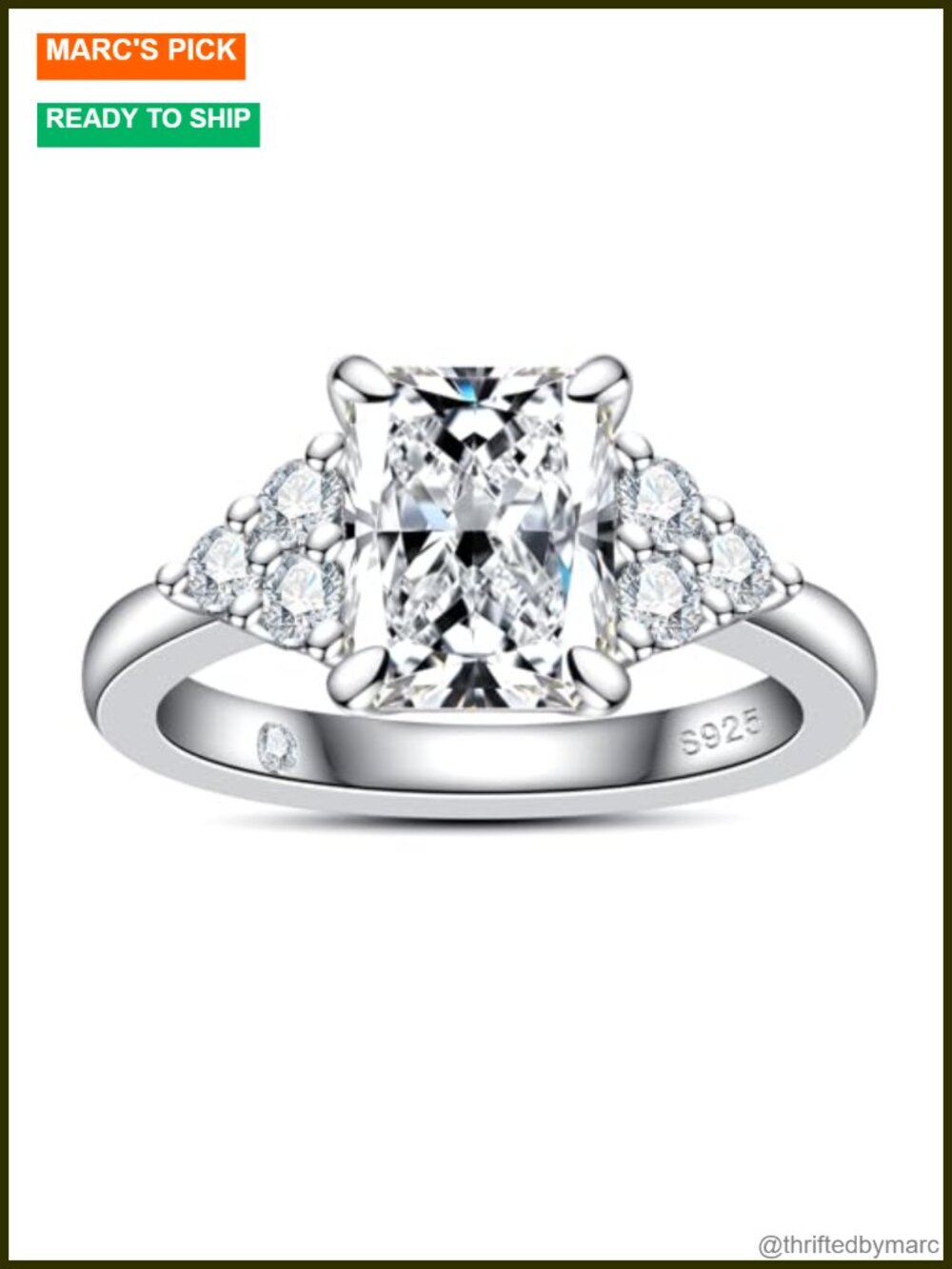 Moissanite Engagement Ring 3.36cttw Radiant Cut 925 Sterling Silver